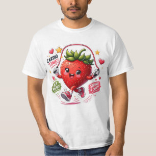 Kawaii aardbei springtouw fitness sticker t-shirt