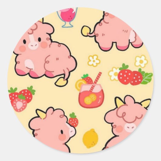 Kawaii aardbeieleemonkoe ronde sticker (Voorkant)