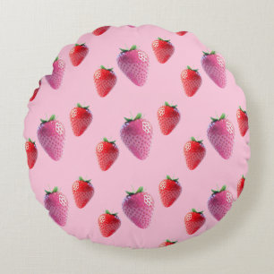 Kawaii Aardbeienbes Zoet Roze en Rood Fruit Rond Kussen