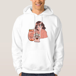 Kawaii aardbeiensmoothie en vredesteken anime meis hoodie