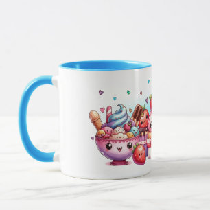 Kawaii aardbeiensnagerechten en ijsvrienden mok