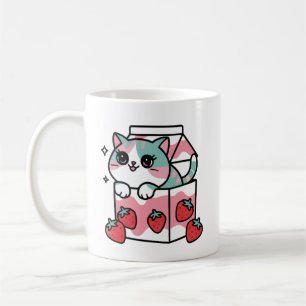 Kawaii aardbeimelk kat koffiemok