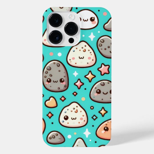 Kawaii Aesthetic iPhone Case – Teal Background Hoesje (Achterkant)