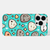 Kawaii Aesthetic iPhone Case – Teal Background iPhone Hoesje (Achterkant horizontaal)