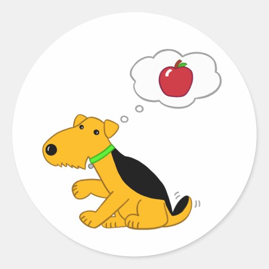 Kawaii Airedale Terrier Hond Denken aan een appel Ronde Sticker (Voorkant)