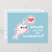 Kawaii Albino Narwhal Briefkaart (Voorkant / Achterkant)