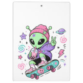 Kawaii Alien Skater Bubble Tea Ontwerp Klembord (Achterkant)
