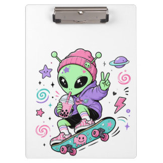Kawaii Alien Skater Bubble Tea Ontwerp Klembord