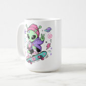Kawaii Alien Skater Bubble Tea Ontwerp Koffiemok (Voorkant links)