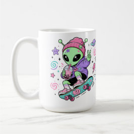 Kawaii Alien Skater Bubble Tea Ontwerp Koffiemok