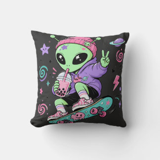 Kawaii Alien Skater Bubble Tea Ontwerp Kussen