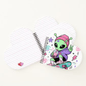 Kawaii Alien Skater Bubble Tea Ontwerp Notitieboek (Binnen)