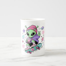 Kawaii Alien Skater Bubble Tea Ontwerp Porselein Kop