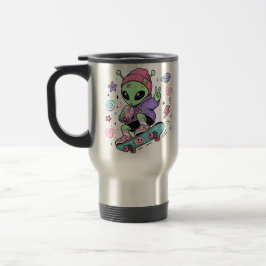 Kawaii Alien Skater Bubble Tea Ontwerp Reisbeker