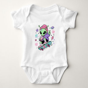 Kawaii Alien Skater Bubble Tea Ontwerp Romper
