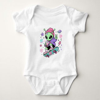Kawaii Alien Skater Bubble Tea Ontwerp Romper