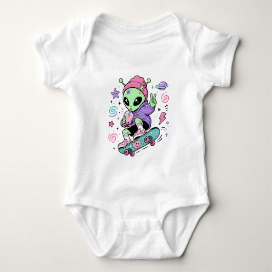 Kawaii Alien Skater Bubble Tea Ontwerp Romper (Voorkant)