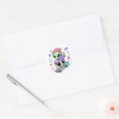 Kawaii Alien Skater Bubble Tea Ontwerp Ronde Sticker (Envelop)