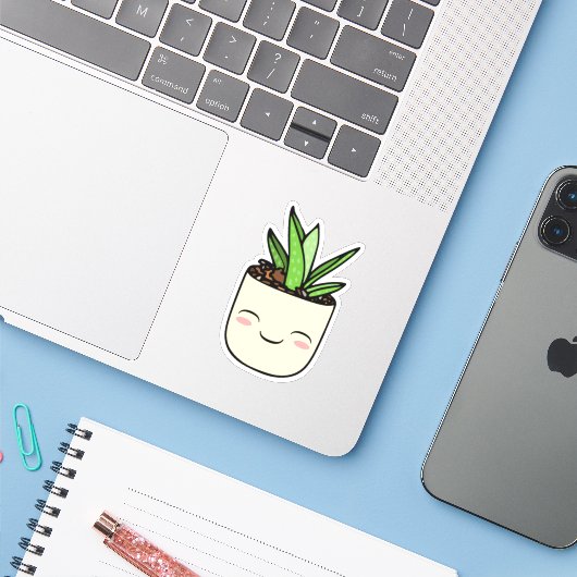 Kawaii Aloe Cartoon Sticker (Laptop met iPhone)