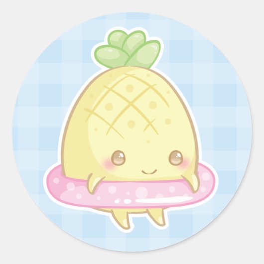 Kawaii Ananas in Schattige Roze Floatie Sticker (Voorkant)