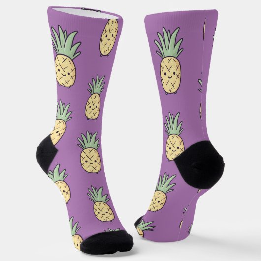 Kawaii Ananas Patroon - Geel Fun Tropical Sokken (Gebogen)