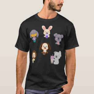 Kawaii Animal Boba Tea Schattige Olifantenkonijn K T-shirt