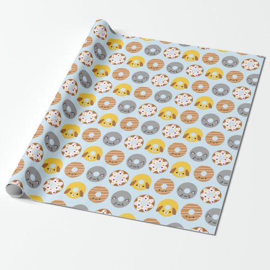 Kawaii Animal Donuts Cadeaupapier (Uitgerold)