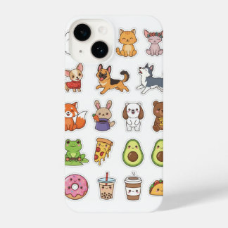 Kawaii Animals & Food Stickers – Cute Cartoon Stic iPhone 14 Hoesje