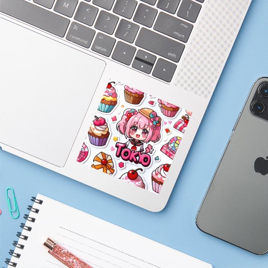 Kawaii Anime Art Japanese Pop Culture  Sticker (Laptop met iPhone)