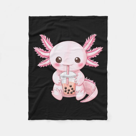 Kawaii Anime Axolotl Boba  Fleece Deken (Voorkant)