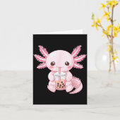 Kawaii Anime Axolotl Boba Kaart (Gele Bloem)