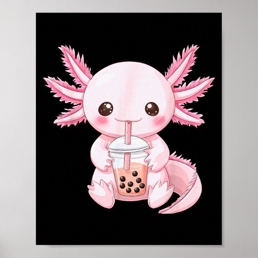 Kawaii Anime Axolotl Boba Poster (Voorkant)
