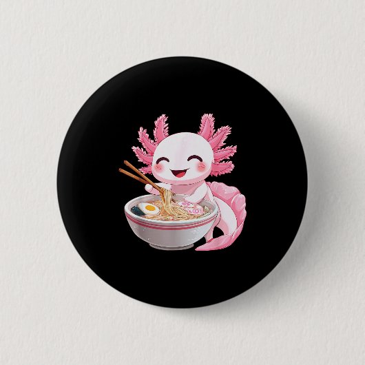 Kawaii Anime Axolotl Ramen Ronde Button 5,7 Cm (Voorkant)