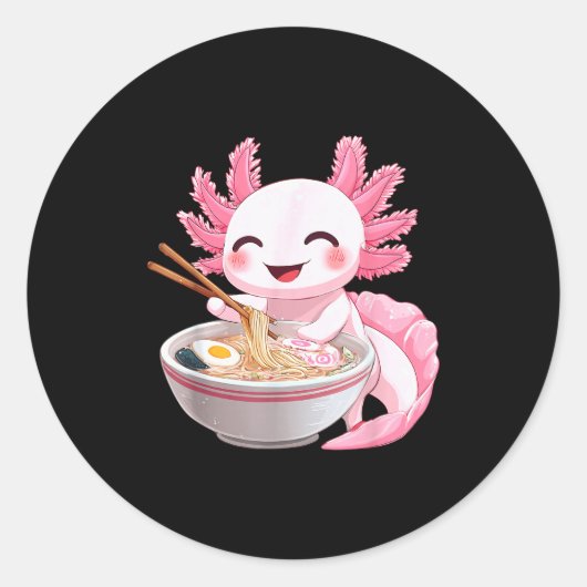 Kawaii Anime Axolotl Ramen  Ronde Sticker (Voorkant)