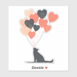 Kawaii Anime Black Cat met hartvormige ballonnen Sticker