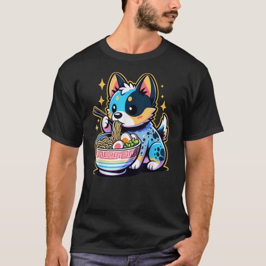 Kawaii Anime Blue Heeler Dog Ramen T-shirt (Voorkant)