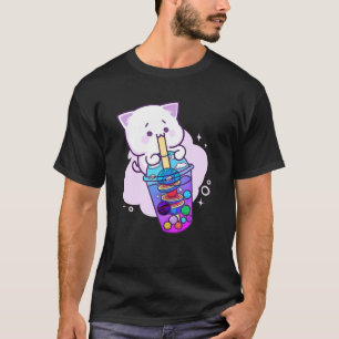 Kawaii Anime Boba Galaxy Cat Planet Tea Cute Kitte T-shirt