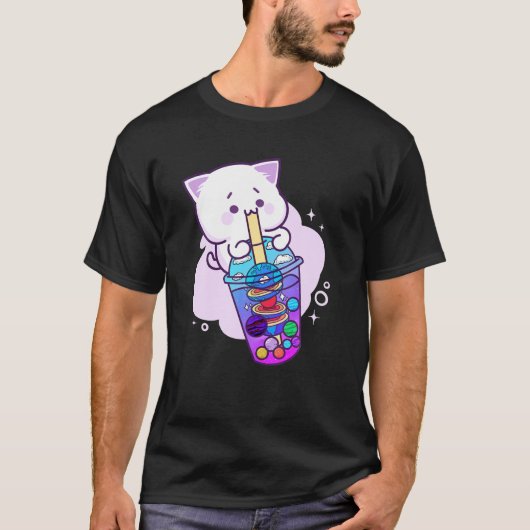 Kawaii Anime Boba Galaxy Cat Planet Tea Cute Kitte T-shirt (Voorkant)