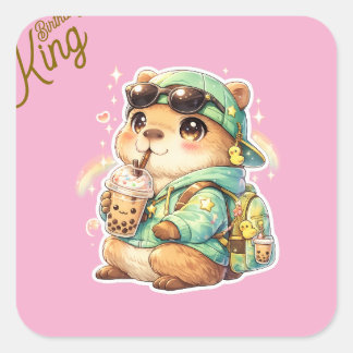 Kawaii Anime Capybara Bubble Tea Vinyl Sticker | C