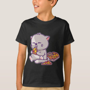 Kawaii Anime Cat Eating Pizza Cute Kitten Cat Neko T-shirt