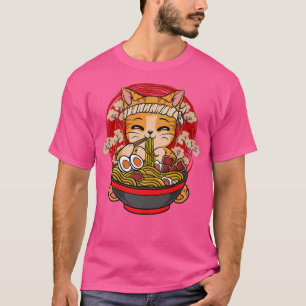 Kawaii Anime Cat Eating Ramen Japans noedels T-shirt