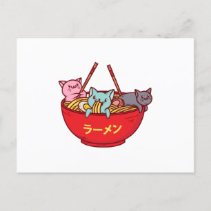 Kawaii Anime Cat Funny Schattige Japanse ramen Aankondigingskaart