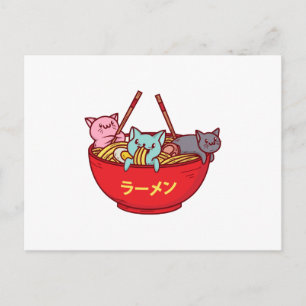 Kawaii Anime Cat Funny Schattige Japanse ramen Briefkaart