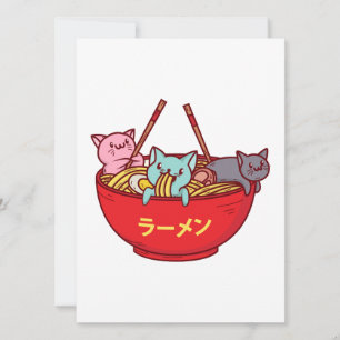 Kawaii Anime Cat Funny Schattige Japanse ramen Feestdagenkaart