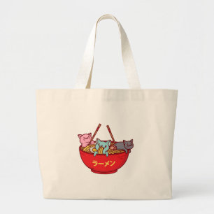 Kawaii Anime Cat Funny Schattige Japanse ramen Grote Tote Bag