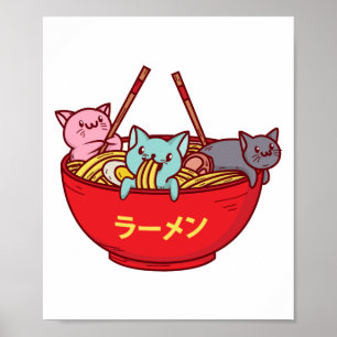 Kawaii Anime Cat Funny Schattige Japanse ramen Poster