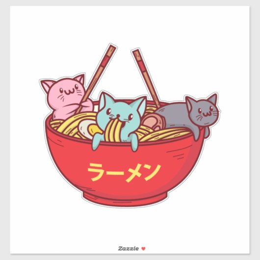 Kawaii Anime Cat Funny Schattige Japanse ramen Sticker (Vel)