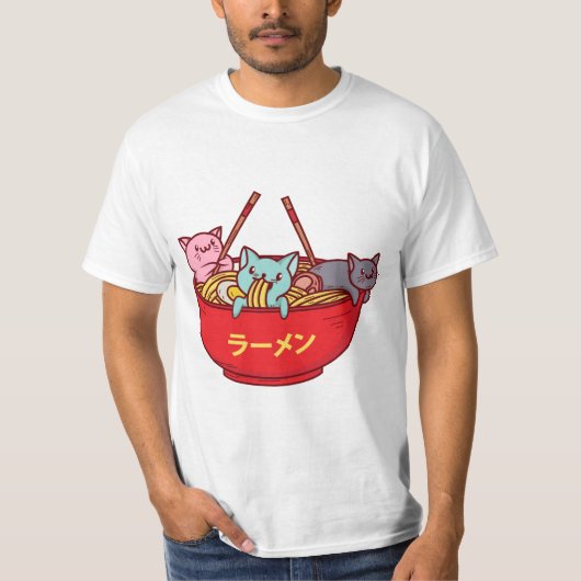 Kawaii Anime Cat Funny Schattige Japanse ramen T-shirt (Voorkant)