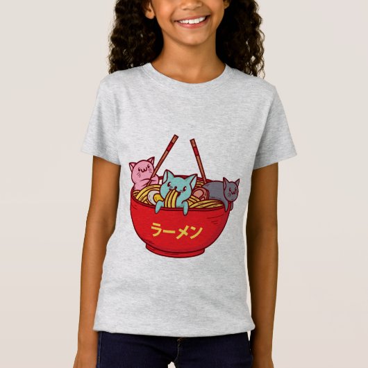Kawaii Anime Cat Funny Schattige Japanse ramen T-shirt (Voorkant)