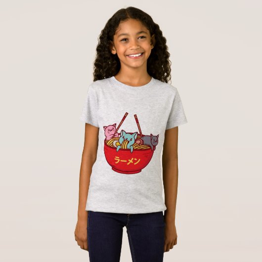 Kawaii Anime Cat Funny Schattige Japanse ramen T-shirt (Voorkant volledig)